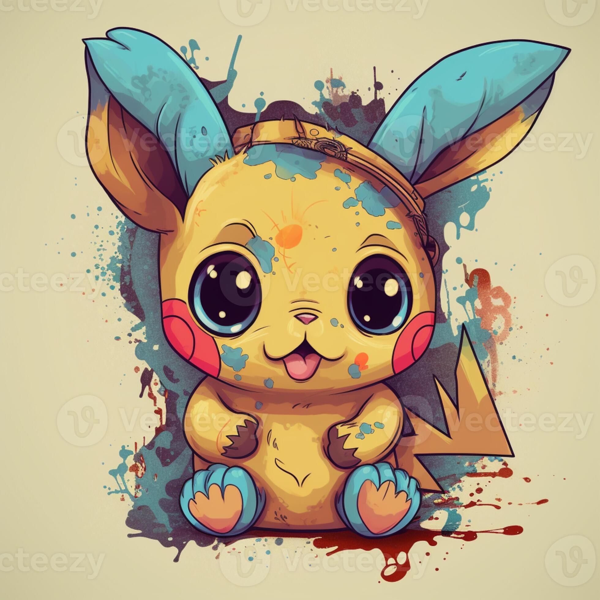 desenho animado Pikachu com orelhas e orelhas sentado em uma chão.  generativo ai. 28404274 Foto de stock no Vecteezy